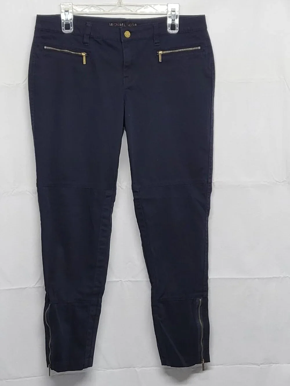 Michael Kors Womens Pants 10 Stretch Chino Twill Tapered Zip-Ankle Navy Blue